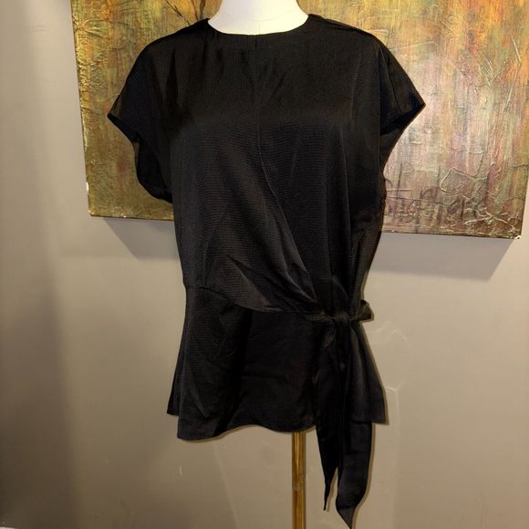Michael Kors Tops - Michael Kors Womens Black Short Sleeve Wrap/Side tie Top Size M Boho Chic/classy